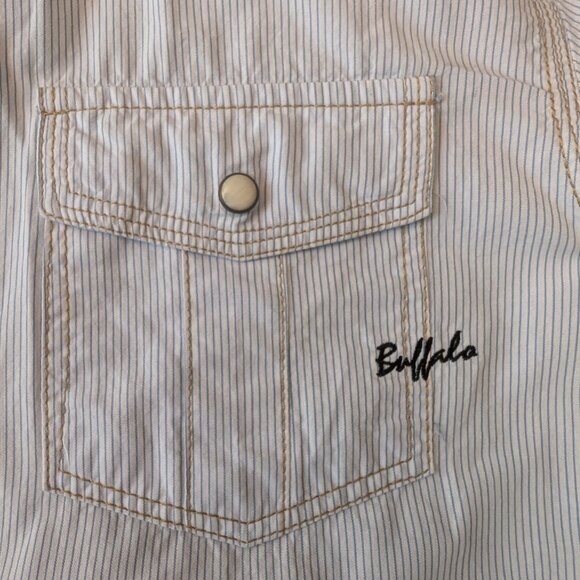 Buffalo David Bitton Men’s Western Snap Shirt Blue Pinstripe Short Sleeve Size L - Picture 3 of 9